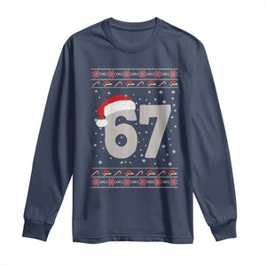 Funny Six Seven 6 7 Meme Ugly Christmas Long Sleeve Shirt Gen Alpha Slang TS10 Navy Print Your Wear