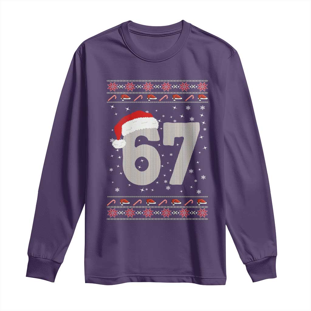 Funny Six Seven 6 7 Meme Ugly Christmas Long Sleeve Shirt Gen Alpha Slang TS10 Purple Print Your Wear