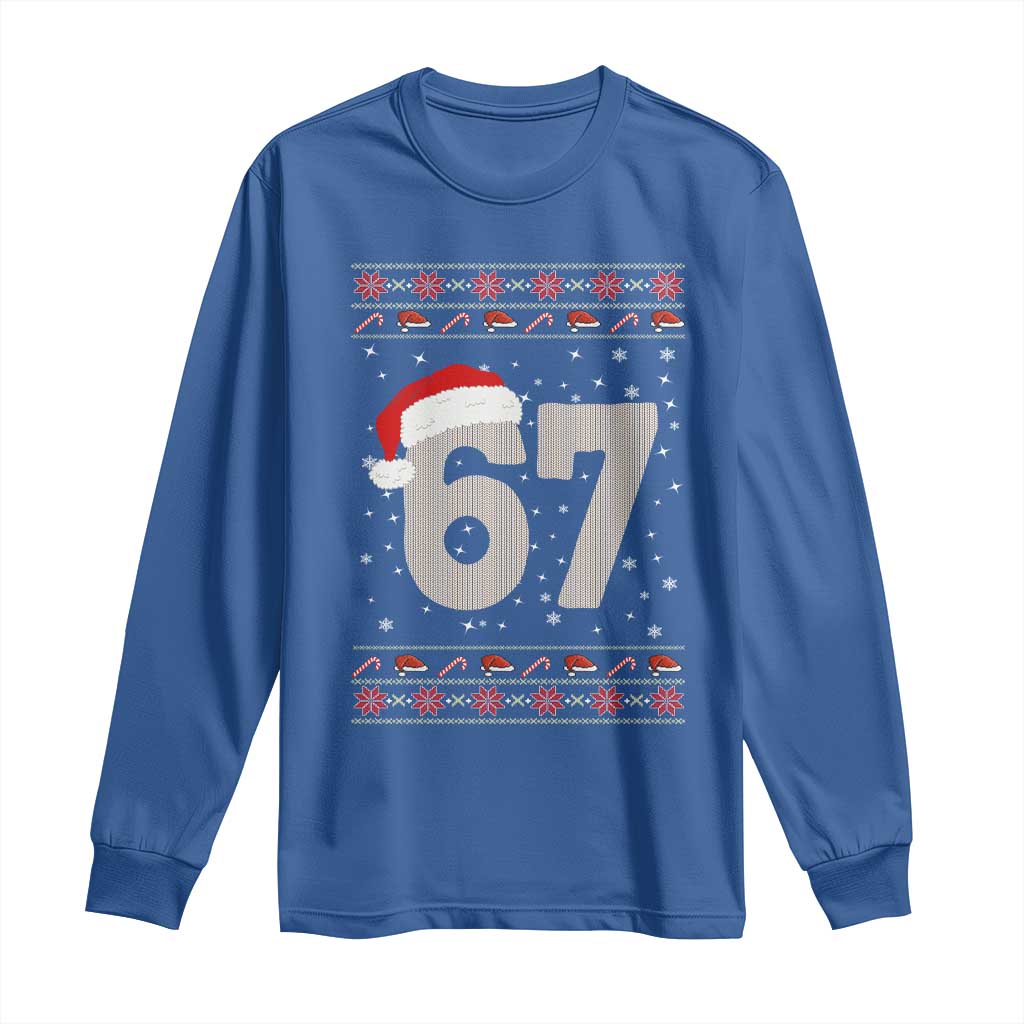 Funny Six Seven 6 7 Meme Ugly Christmas Long Sleeve Shirt Gen Alpha Slang TS10 Royal Blue Print Your Wear