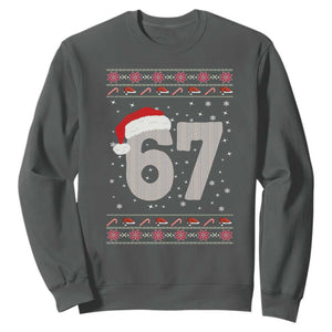 Funny Six Seven 6 7 Meme Ugly Christmas Sweatshirt Gen Alpha Slang TS10 Dark Heather Print Your Wear