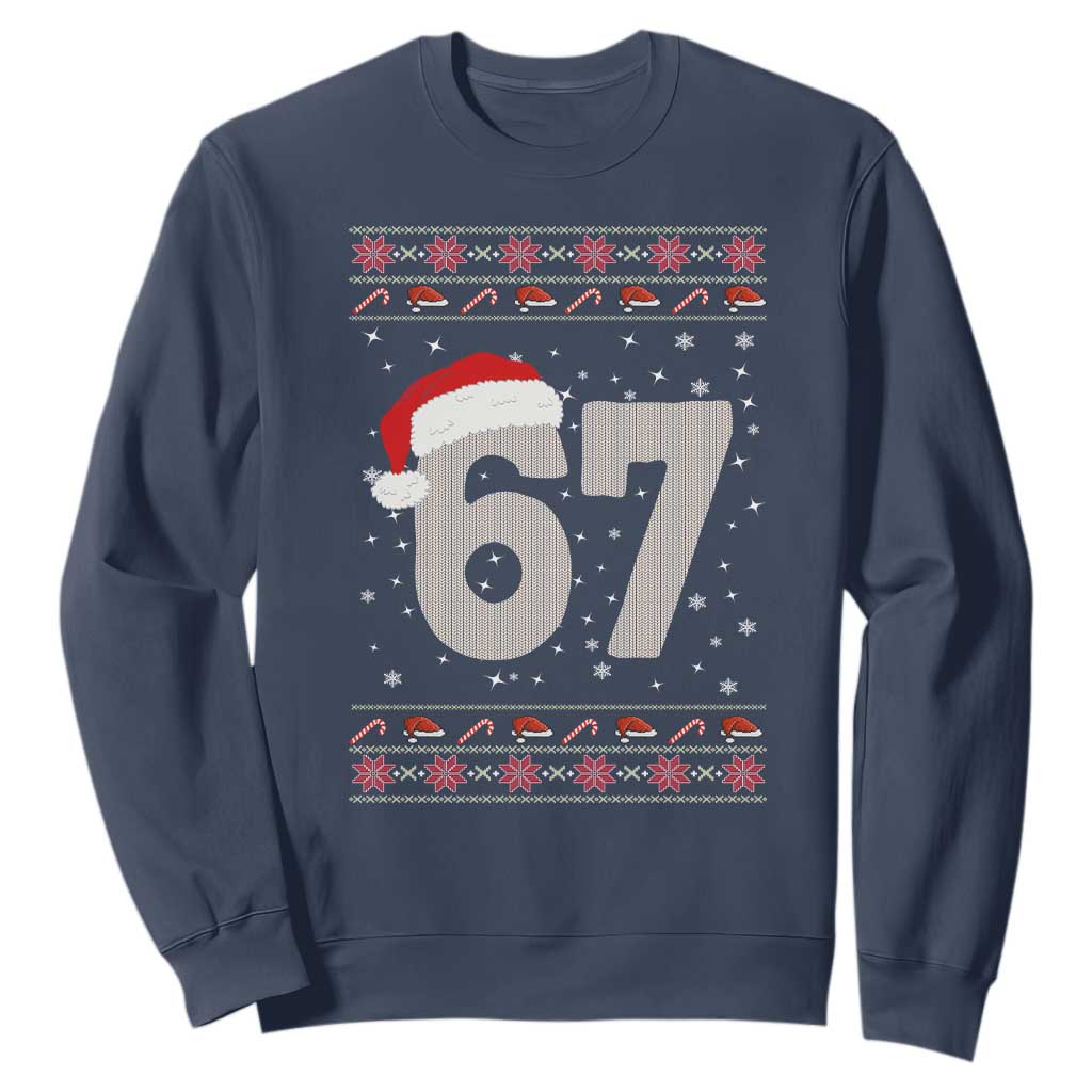 Funny Six Seven 6 7 Meme Ugly Christmas Sweatshirt Gen Alpha Slang TS10 Navy Print Your Wear