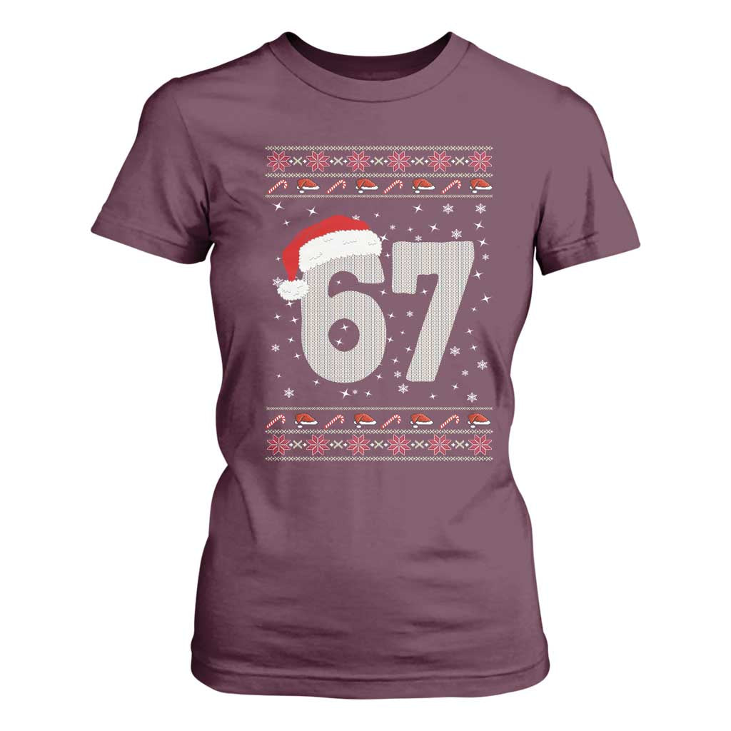 Funny Six Seven 6 7 Meme Ugly Christmas T Shirt For Women Gen Alpha Slang TS10 Maroon Print Your Wear