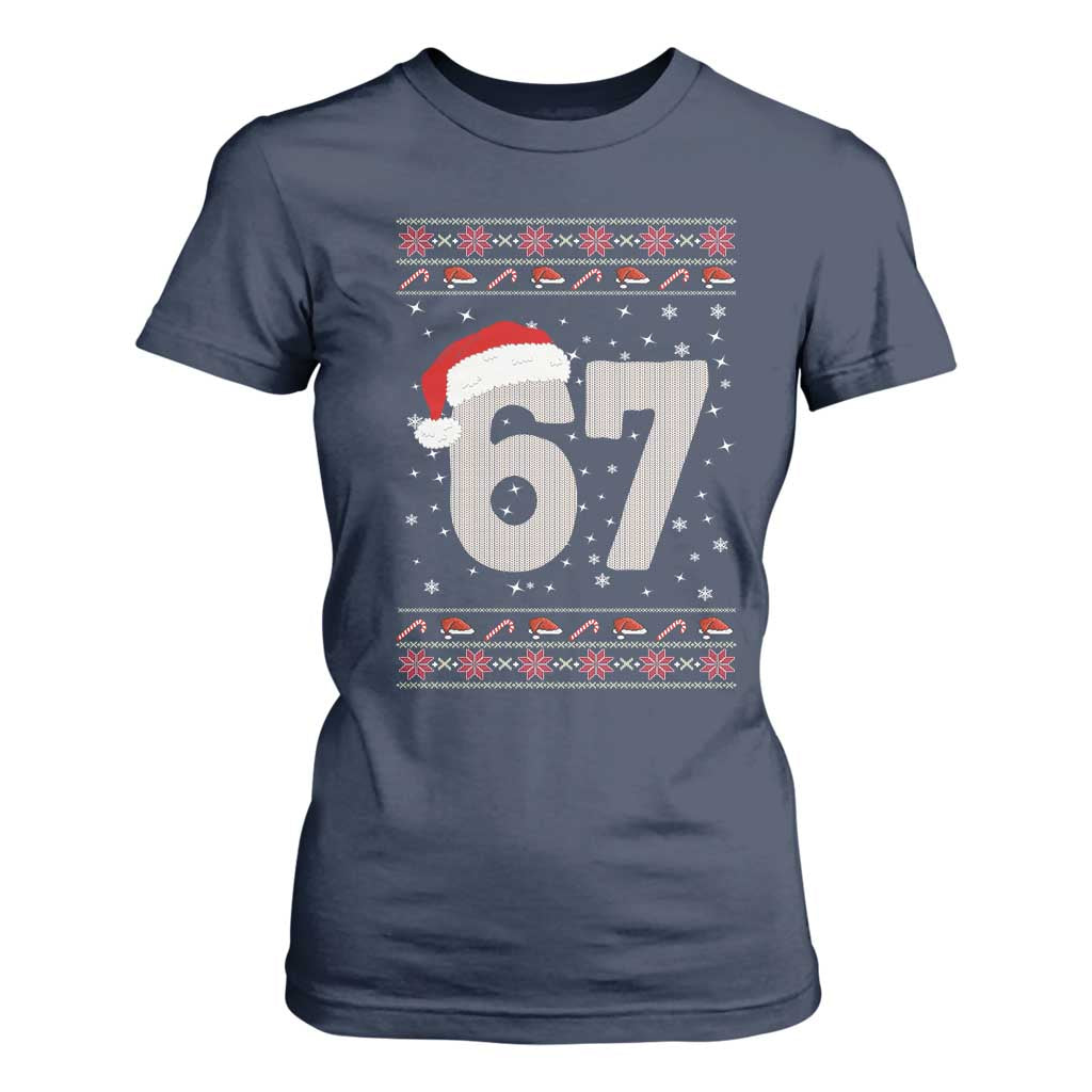 Funny Six Seven 6 7 Meme Ugly Christmas T Shirt For Women Gen Alpha Slang TS10 Navy Print Your Wear