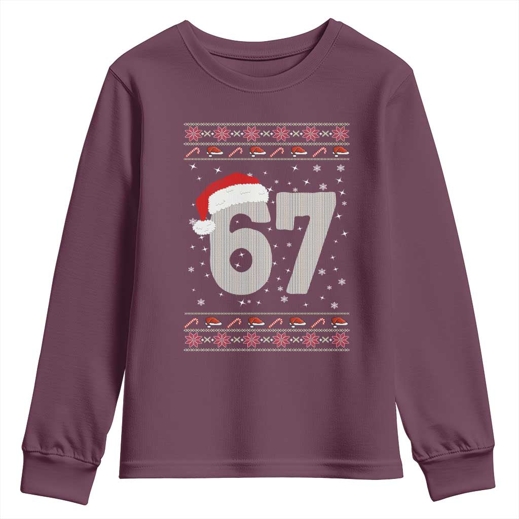 Funny Six Seven 6 7 Meme Ugly Christmas Youth Sweatshirt Gen Alpha Slang TS10 Maroon Print Your Wear