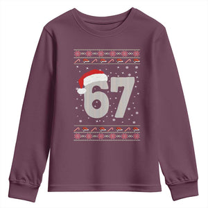 Funny Six Seven 6 7 Meme Ugly Christmas Youth Sweatshirt Gen Alpha Slang TS10 Maroon Print Your Wear
