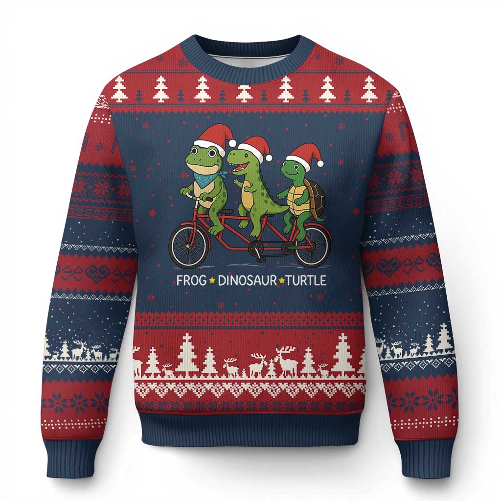 Subtle FDT Xmas Ugly Christmas Sweater Frog Dinosaur Turtle Political Satire TS10 Navy Red Print Your Wear