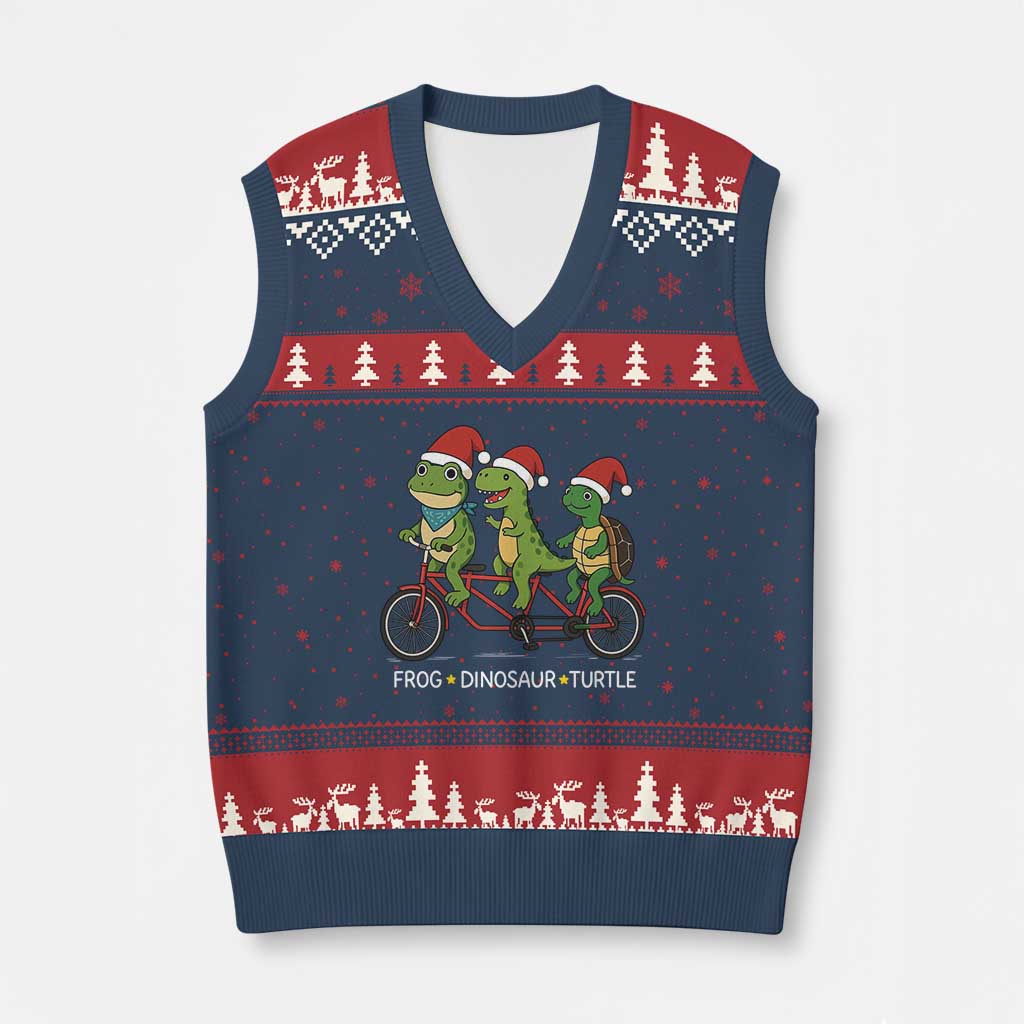 Subtle FDT Xmas V-Neck Knit Sweater Vest Frog Dinosaur Turtle Political Satire TS10 Navy Red Print Your Wear