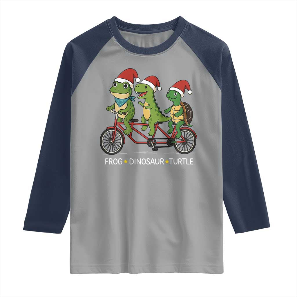 Subtle FDT Christmas Raglan Shirt Frog Dinosaur Turtle Political Satire TS10 Sport Gray Navy Print Your Wear