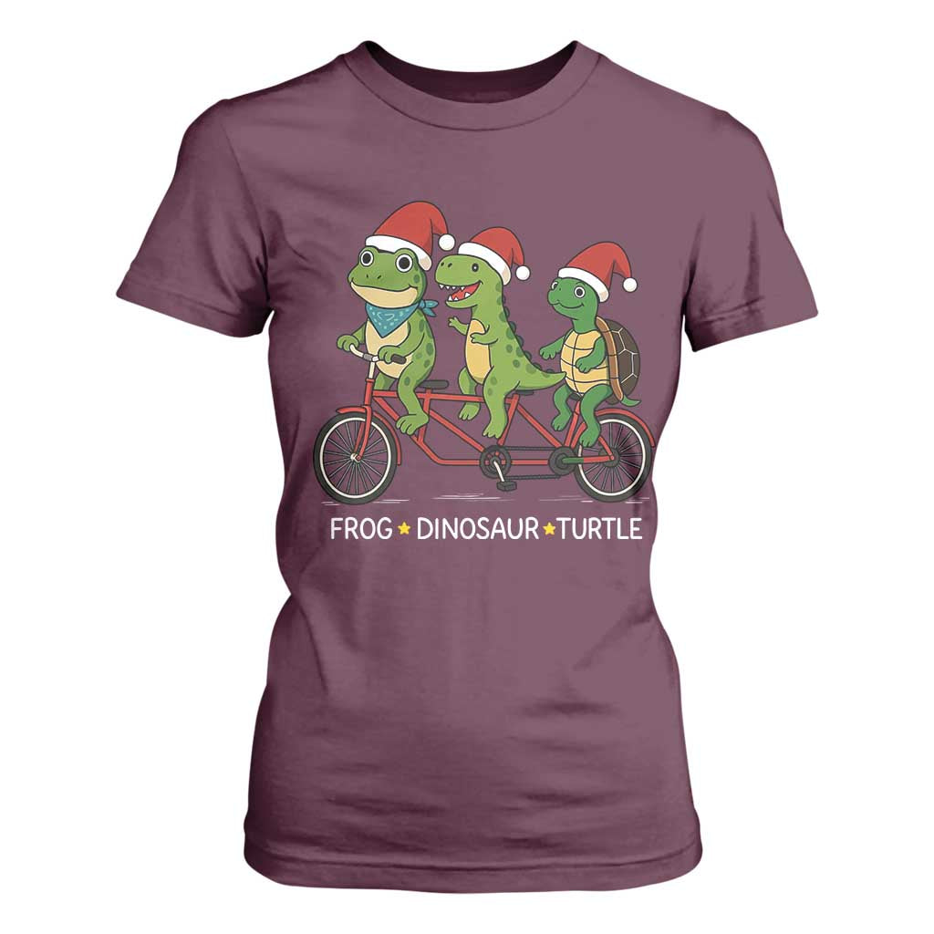 Subtle FDT Christmas T Shirt For Women Frog Dinosaur Turtle Political Satire TS10 Maroon Print Your Wear