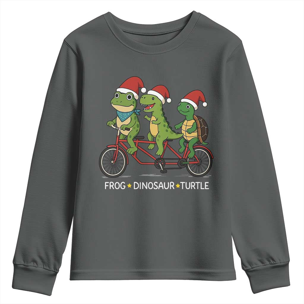 Subtle FDT Christmas Youth Sweatshirt Frog Dinosaur Turtle Political Satire TS10 Dark Heather Print Your Wear