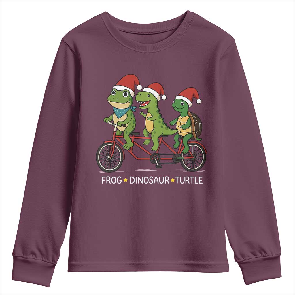 Subtle FDT Christmas Youth Sweatshirt Frog Dinosaur Turtle Political Satire TS10 Maroon Print Your Wear