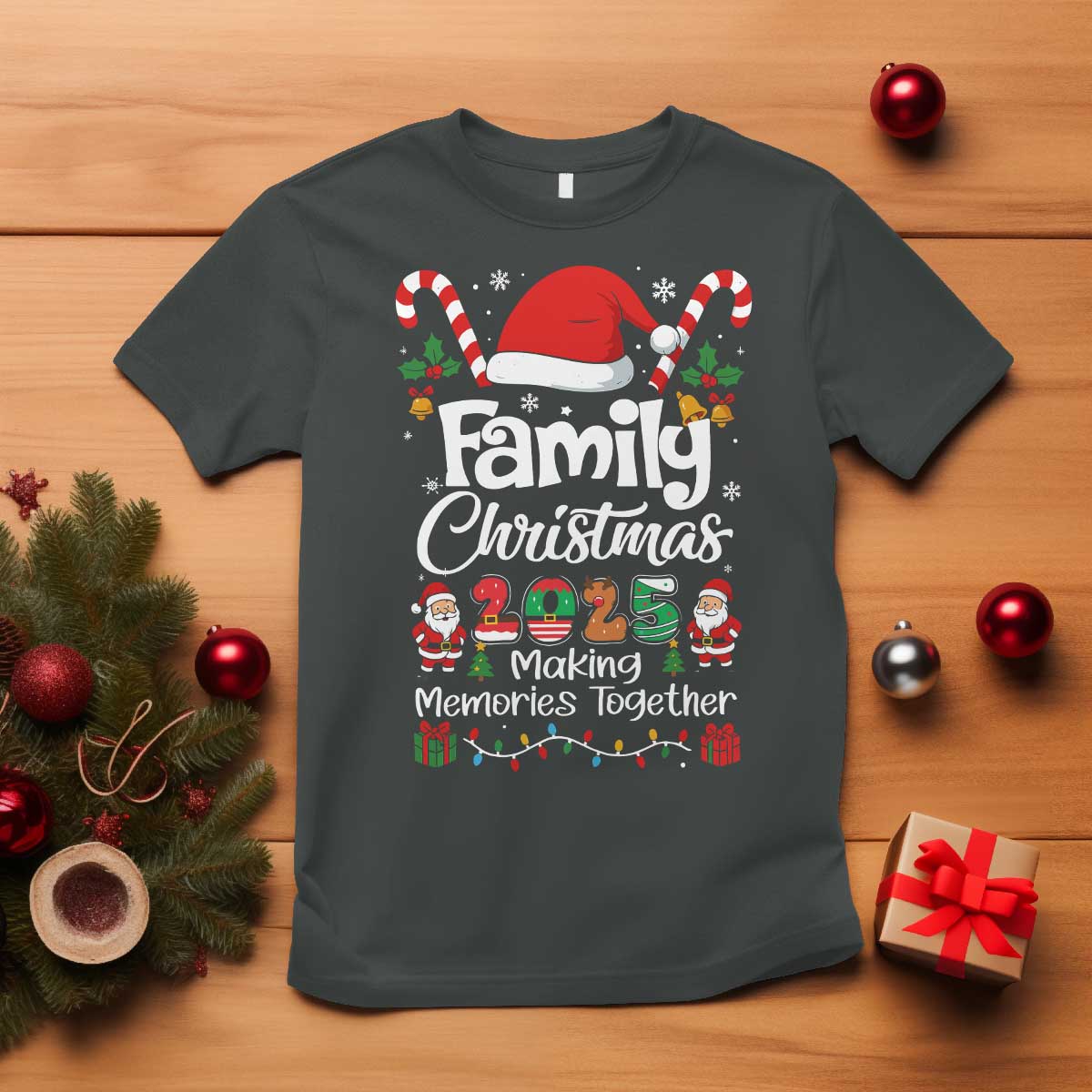 Family Christmas 2025 T Shirt Matching Xmas Squad Santa TS10 Dark Heather Print Your Wear