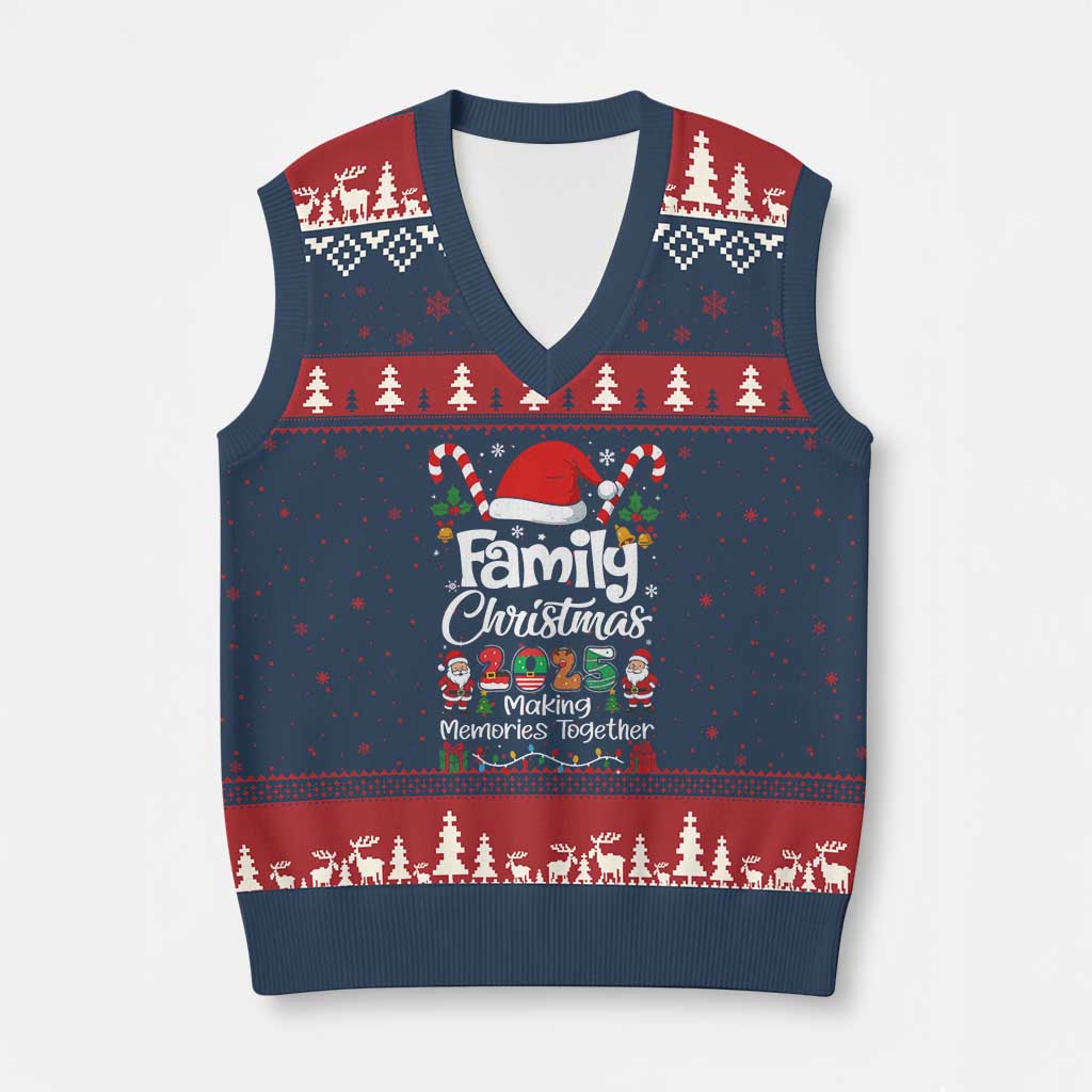 Family Xmas 2025 V-Neck Knit Sweater Vest Matching Xmas Squad Santa TS10 Navy Red Print Your Wear