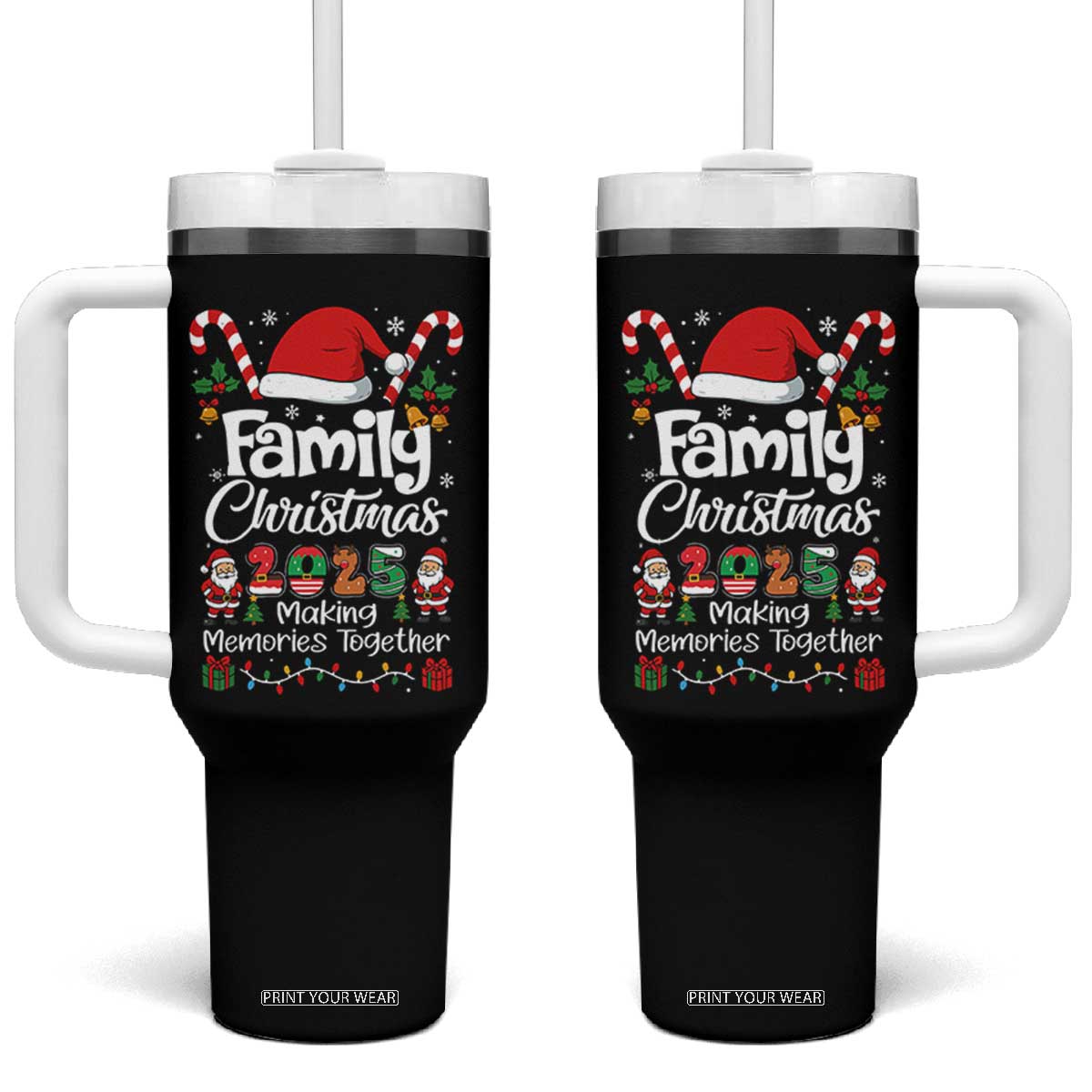 Family Christmas 2025 Tumbler With Handle Matching Xmas Squad Santa TS10 One Size: 40 oz Black Print Your Wear