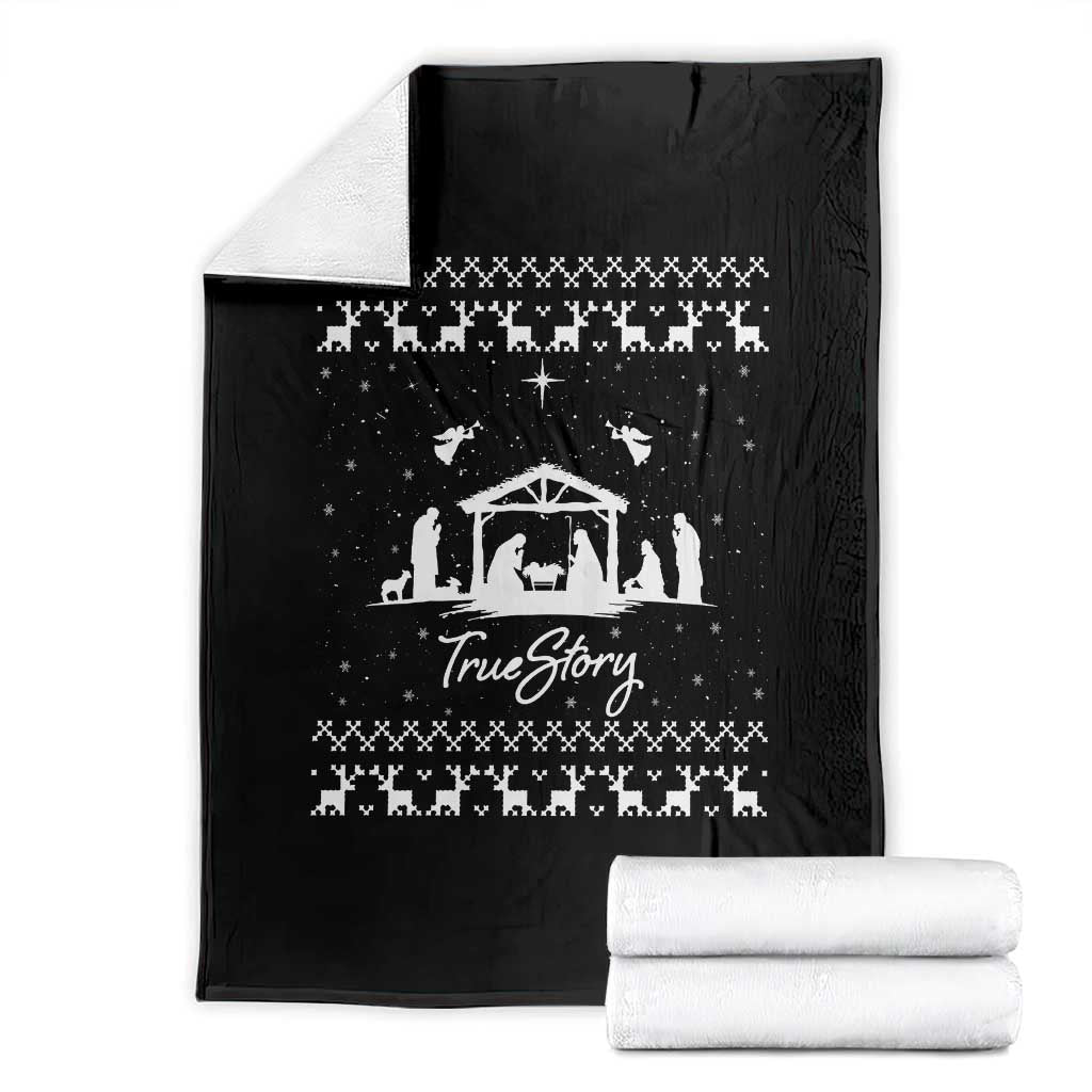 Nativity Scene Christmas Throw Blanket Christian True Story Jesus Birth Ugly Xmas TS10 Black Print Your Wear