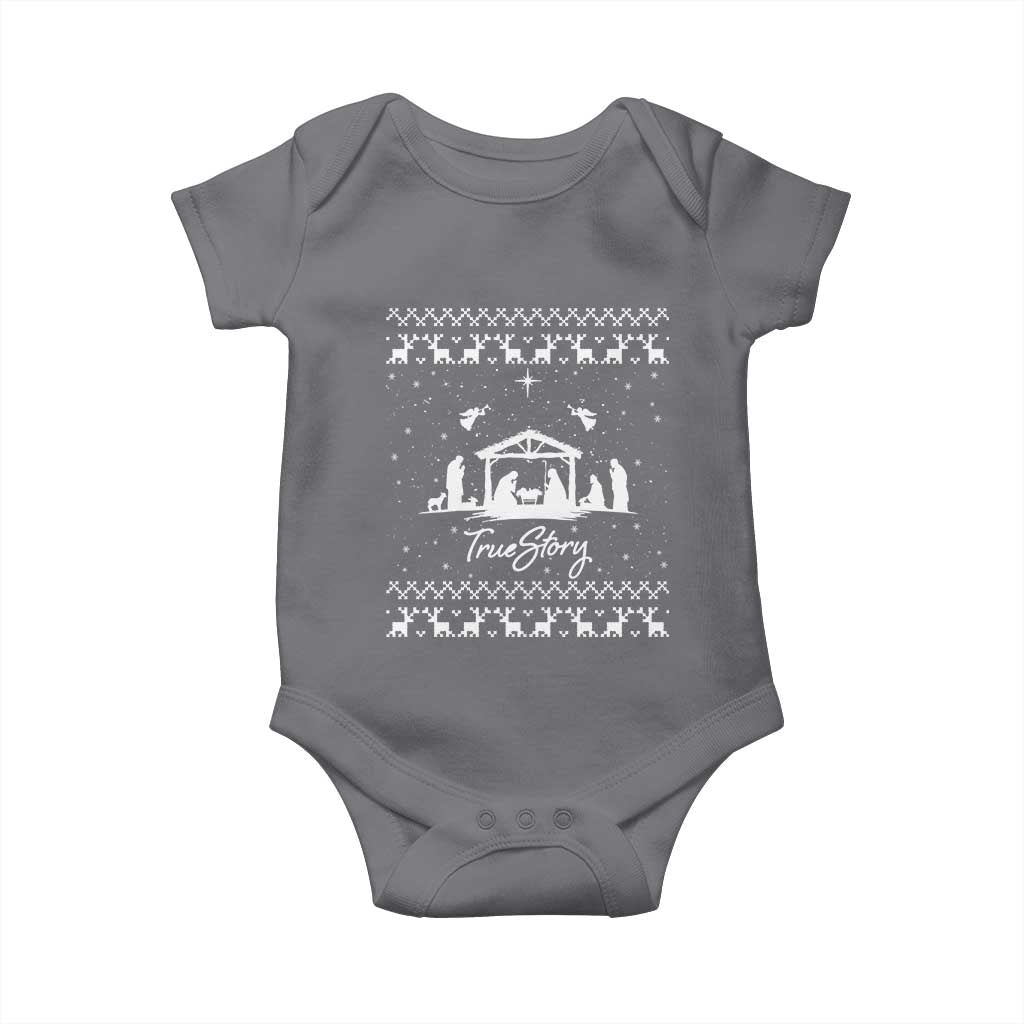 Nativity Scene Christmas Baby Onesie Christian True Story Jesus Birth Ugly Xmas TS10 Charcoal Print Your Wear