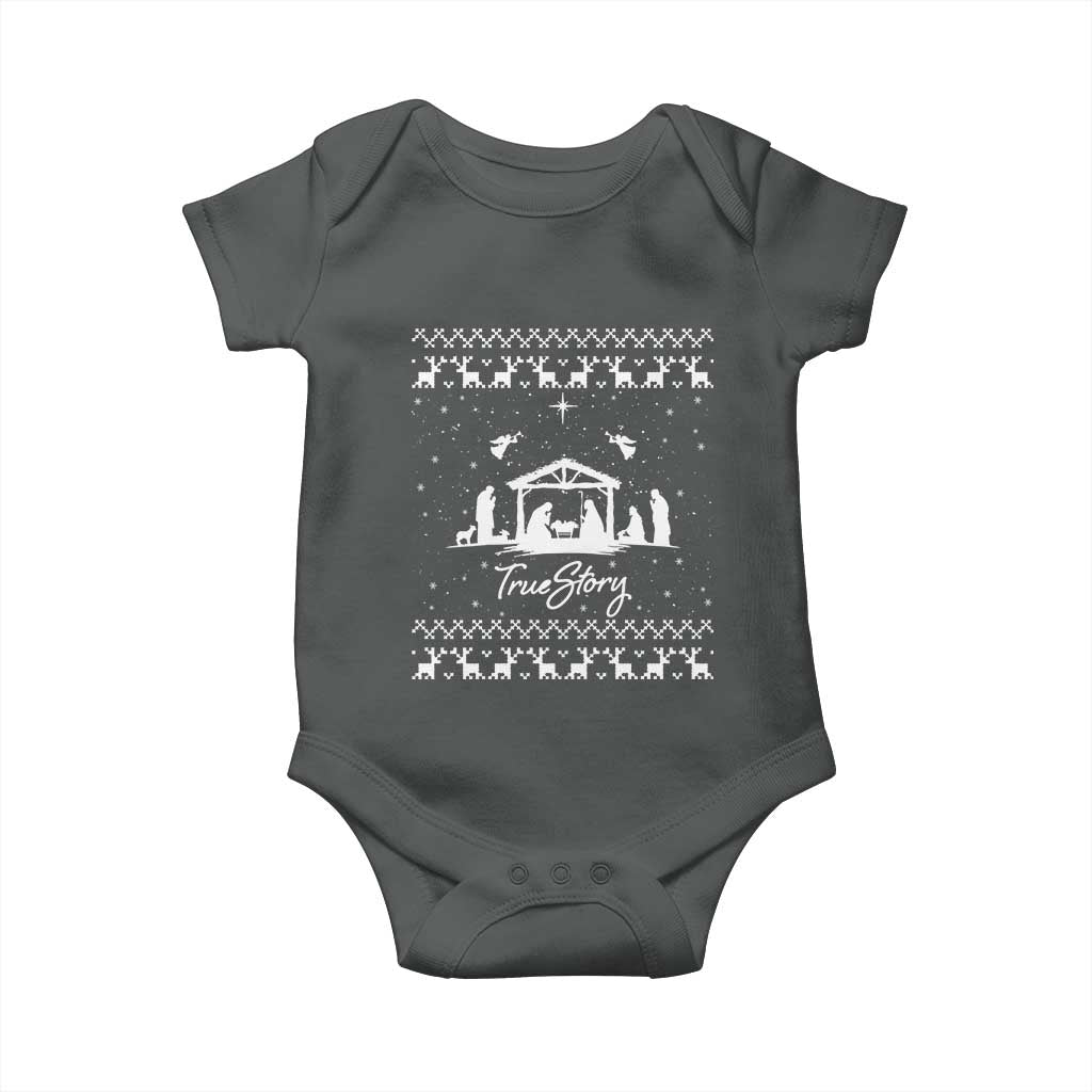 Nativity Scene Christmas Baby Onesie Christian True Story Jesus Birth Ugly Xmas TS10 Dark Heather Print Your Wear