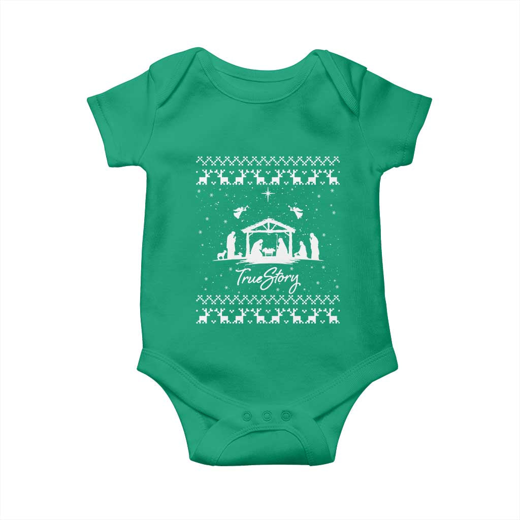 Nativity Scene Christmas Baby Onesie Christian True Story Jesus Birth Ugly Xmas TS10 Irish Green Print Your Wear