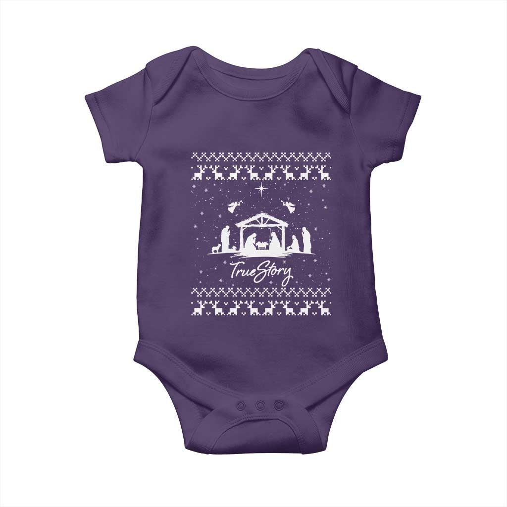 Nativity Scene Christmas Baby Onesie Christian True Story Jesus Birth Ugly Xmas TS10 Purple Print Your Wear
