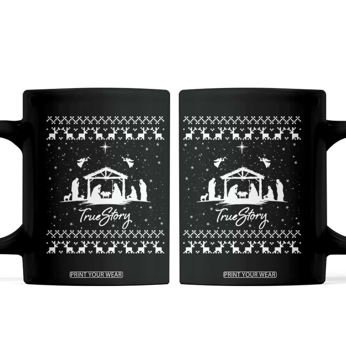 Nativity Scene Christmas Coffee Mug Christian True Story Jesus Birth Ugly Xmas TS10 Black Print Your Wear
