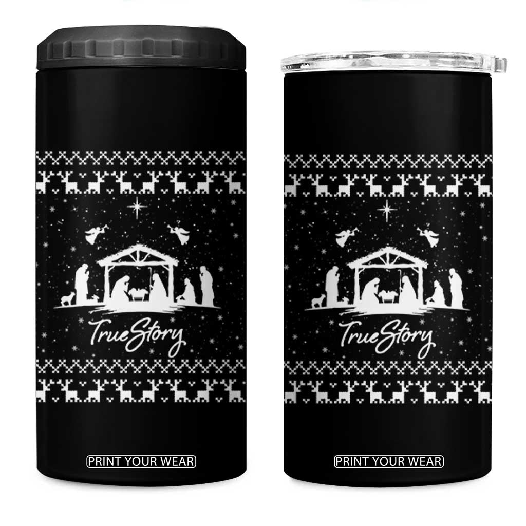 Nativity Scene Christmas 4 in 1 Can Cooler Tumbler Christian True Story Jesus Birth Ugly Xmas TS10 One Size: 16 oz Black Print Your Wear