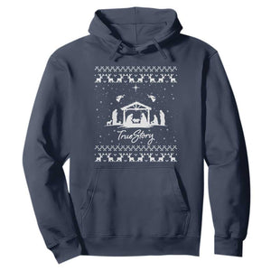 Nativity Scene Christmas Hoodie Christian True Story Jesus Birth Ugly Xmas TS10 Navy Print Your Wear