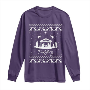 Nativity Scene Christmas Long Sleeve Shirt Christian True Story Jesus Birth Ugly Xmas TS10 Purple Print Your Wear