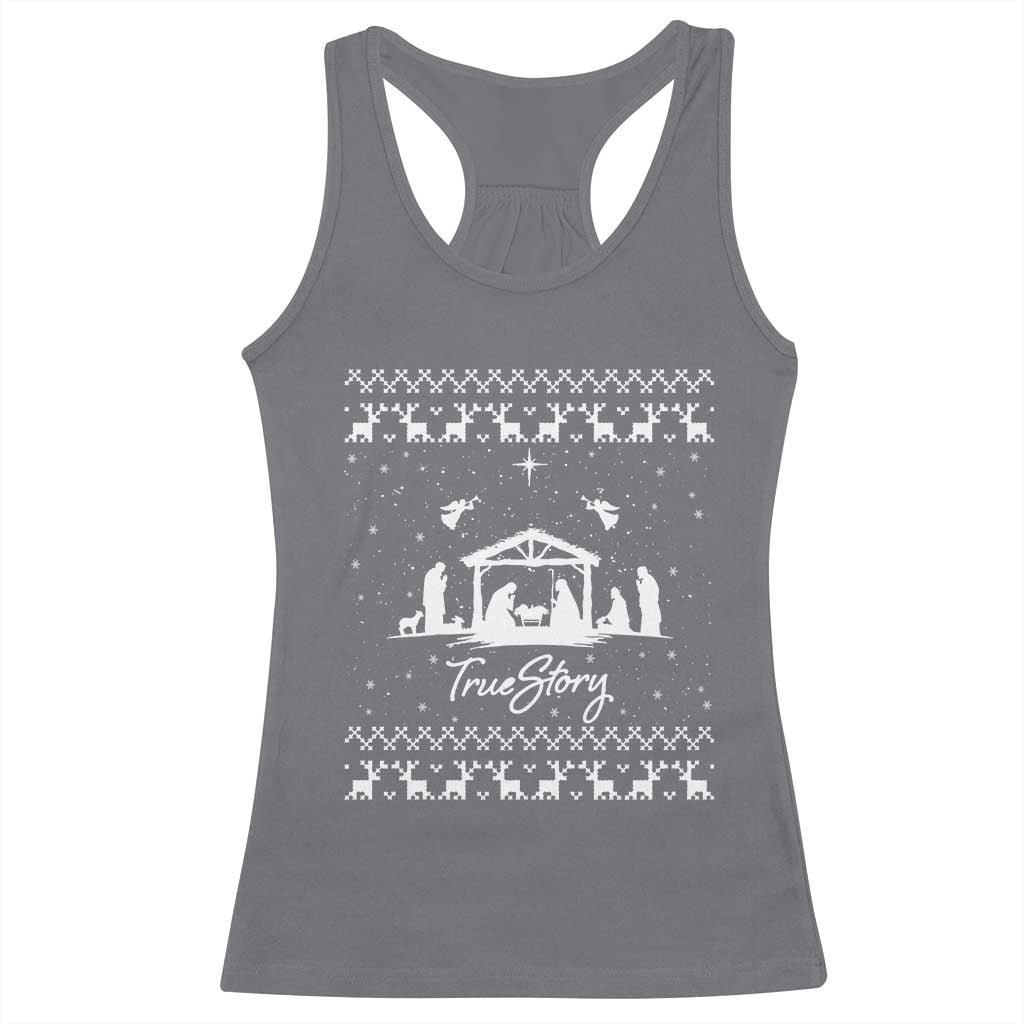 Nativity Scene Christmas Racerback Tank Top Christian True Story Jesus Birth Ugly Xmas TS10 Charcoal Print Your Wear