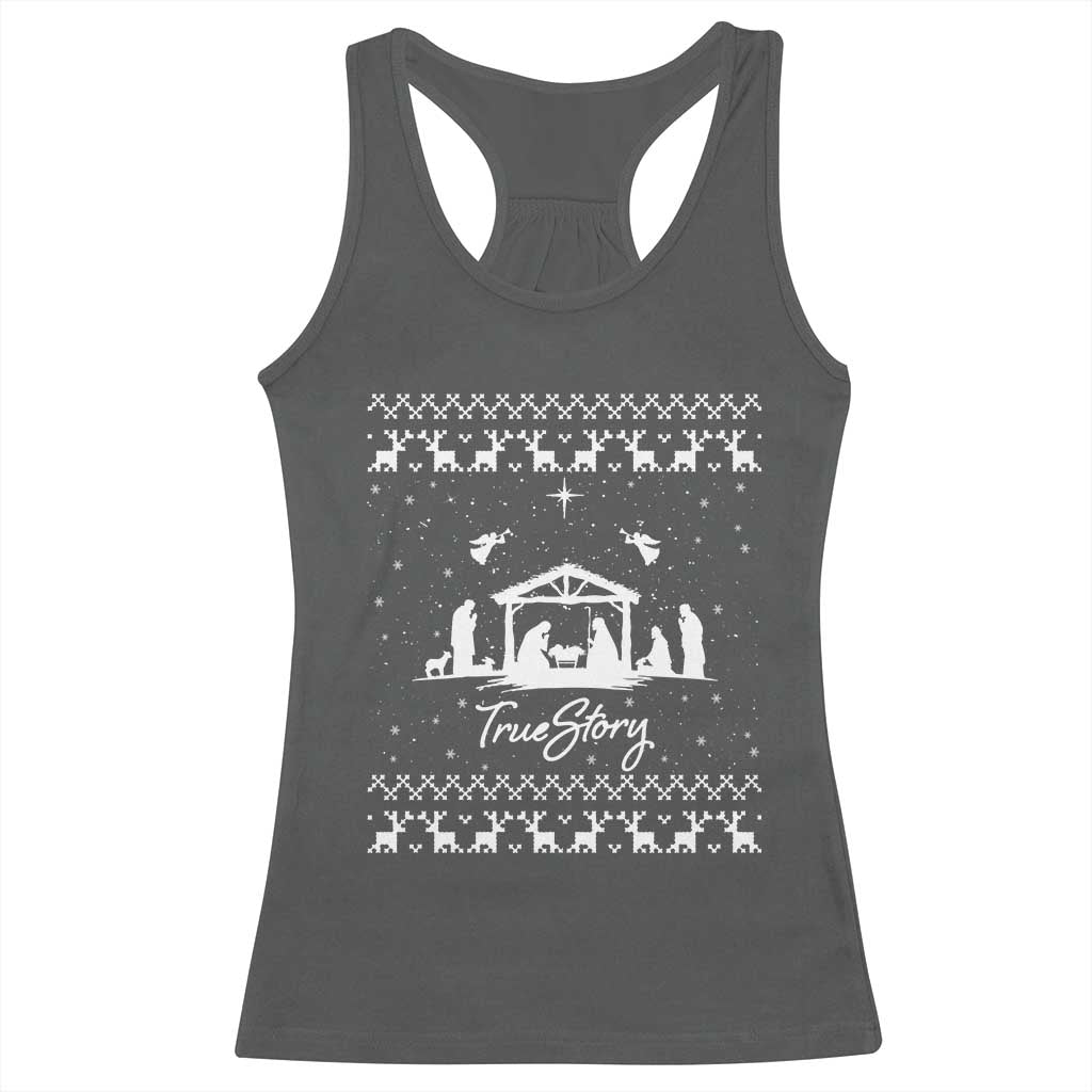 Nativity Scene Christmas Racerback Tank Top Christian True Story Jesus Birth Ugly Xmas TS10 Dark Heather Print Your Wear