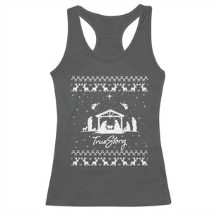 Nativity Scene Christmas Racerback Tank Top Christian True Story Jesus Birth Ugly Xmas TS10 Dark Heather Print Your Wear