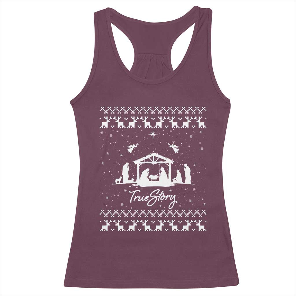 Nativity Scene Christmas Racerback Tank Top Christian True Story Jesus Birth Ugly Xmas TS10 Maroon Print Your Wear