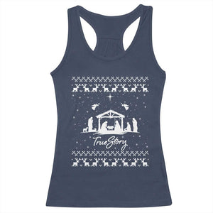 Nativity Scene Christmas Racerback Tank Top Christian True Story Jesus Birth Ugly Xmas TS10 Navy Print Your Wear