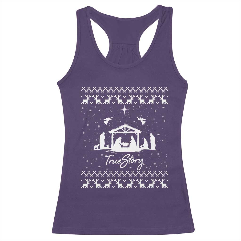 Nativity Scene Christmas Racerback Tank Top Christian True Story Jesus Birth Ugly Xmas TS10 Purple Print Your Wear