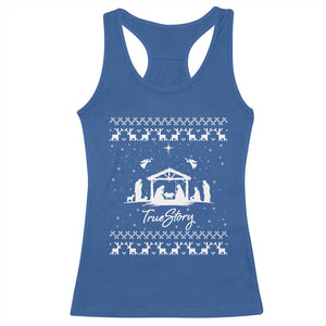 Nativity Scene Christmas Racerback Tank Top Christian True Story Jesus Birth Ugly Xmas TS10 Royal Blue Print Your Wear