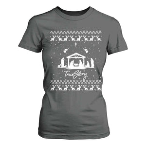 Nativity Scene Christmas T Shirt For Women Christian True Story Jesus Birth Ugly Xmas TS10 Dark Heather Print Your Wear
