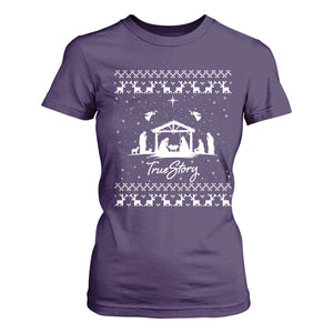 Nativity Scene Christmas T Shirt For Women Christian True Story Jesus Birth Ugly Xmas TS10 Purple Print Your Wear