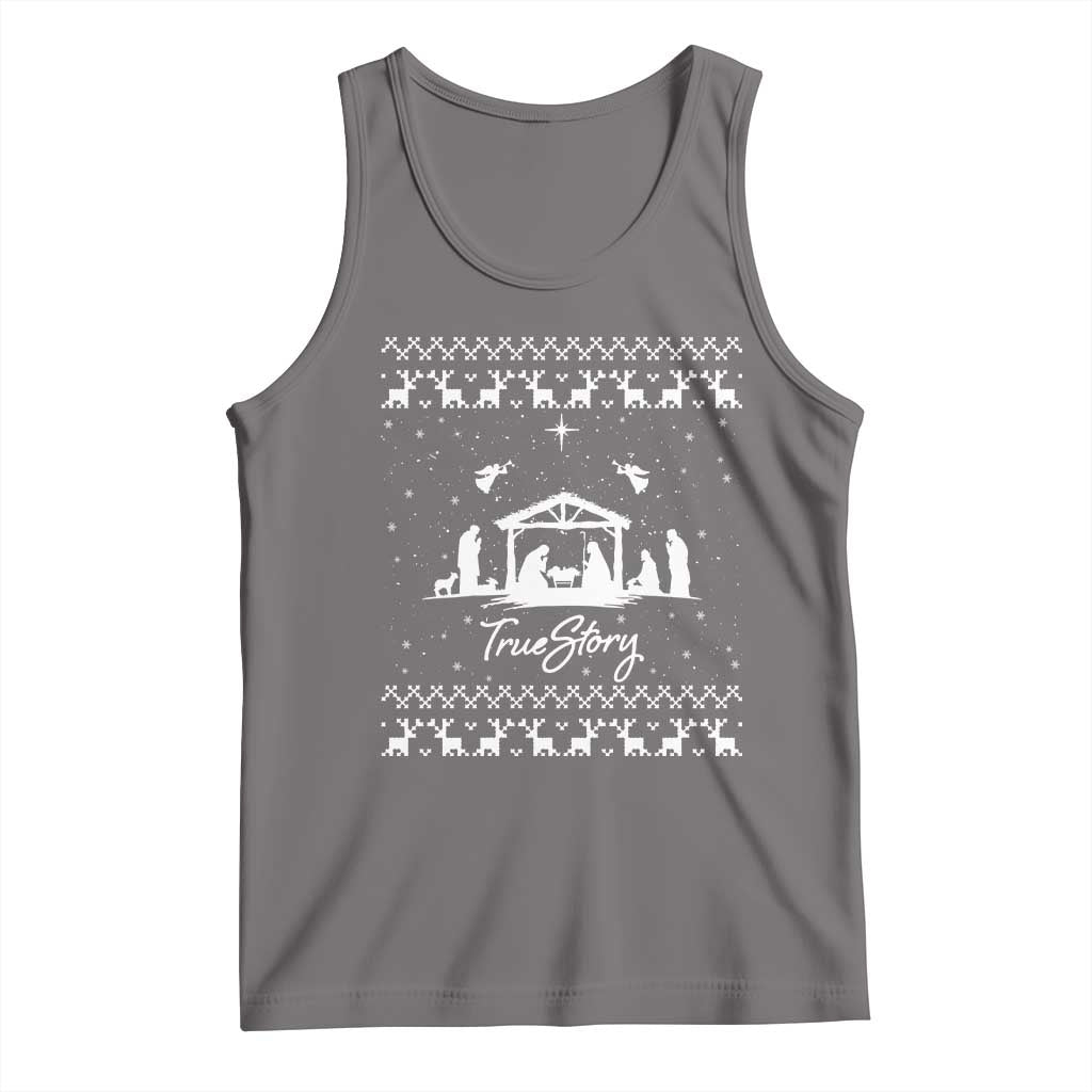 Nativity Scene Christmas Tank Top Christian True Story Jesus Birth Ugly Xmas TS10 Deep Heather Print Your Wear