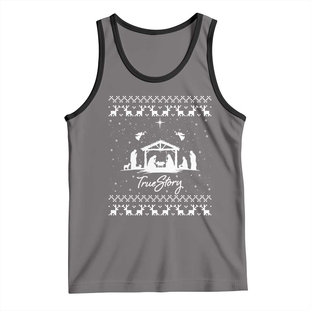 Nativity Scene Christmas Tank Top Christian True Story Jesus Birth Ugly Xmas TS10 Deep Heather Black Print Your Wear
