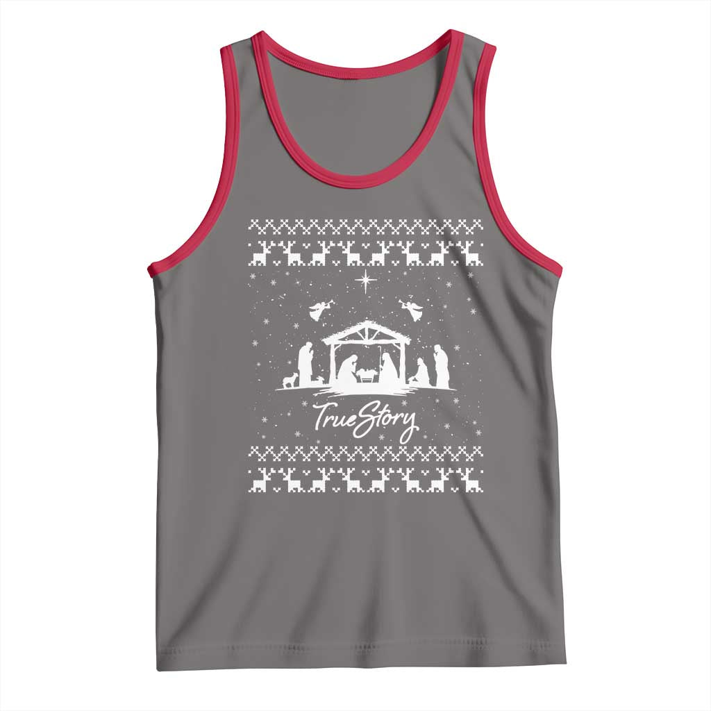 Nativity Scene Christmas Tank Top Christian True Story Jesus Birth Ugly Xmas TS10 Deep Heather Red Print Your Wear
