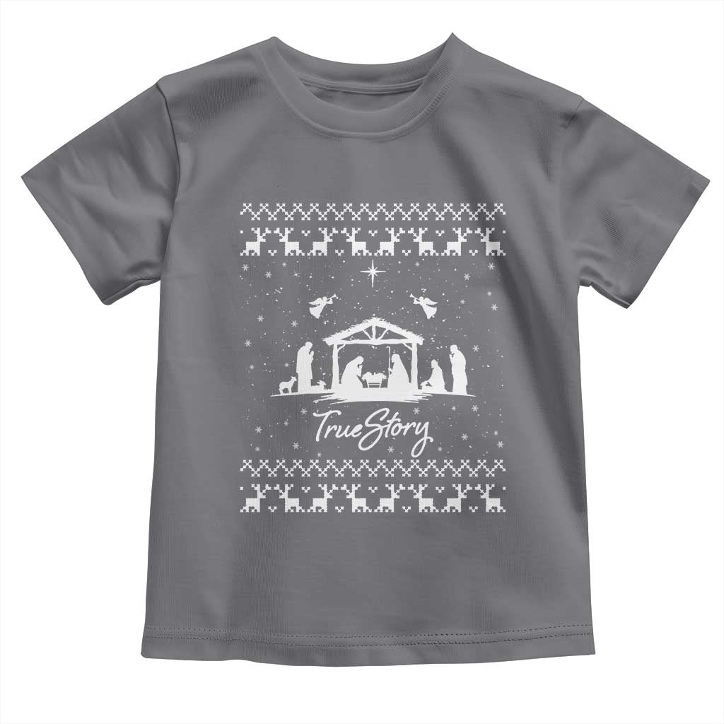 Nativity Scene Christmas Toddler T Shirt Christian True Story Jesus Birth Ugly Xmas TS10 Charcoal Print Your Wear