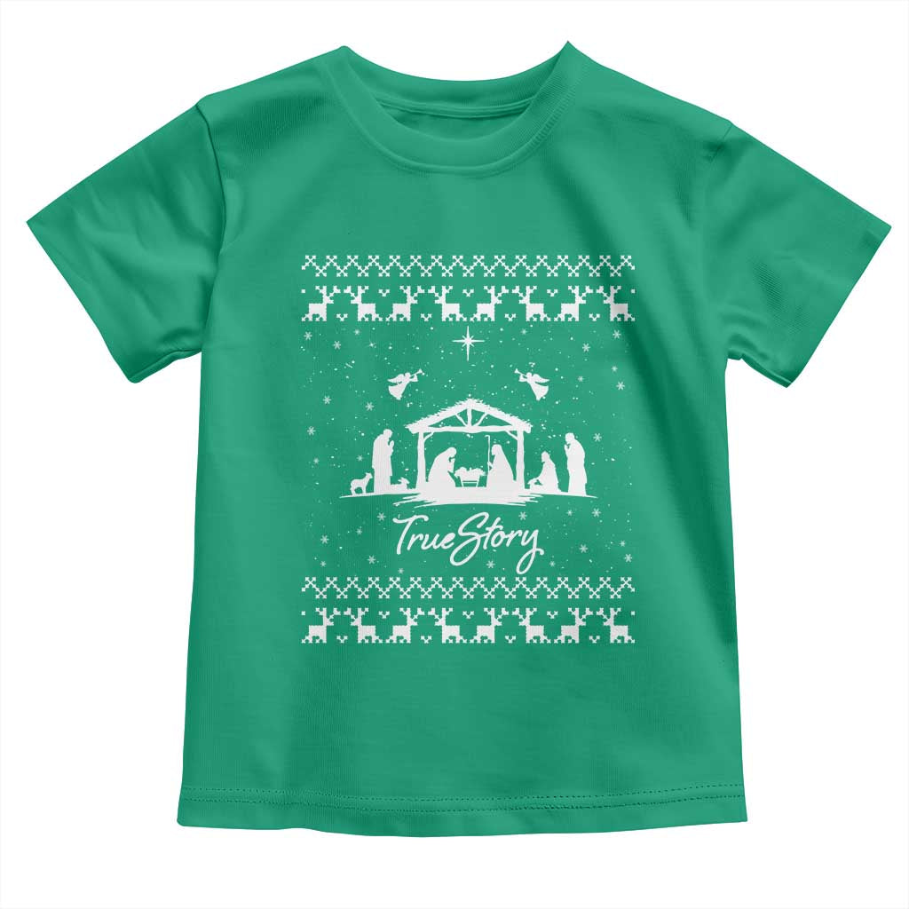 Nativity Scene Christmas Toddler T Shirt Christian True Story Jesus Birth Ugly Xmas TS10 Irish Green Print Your Wear