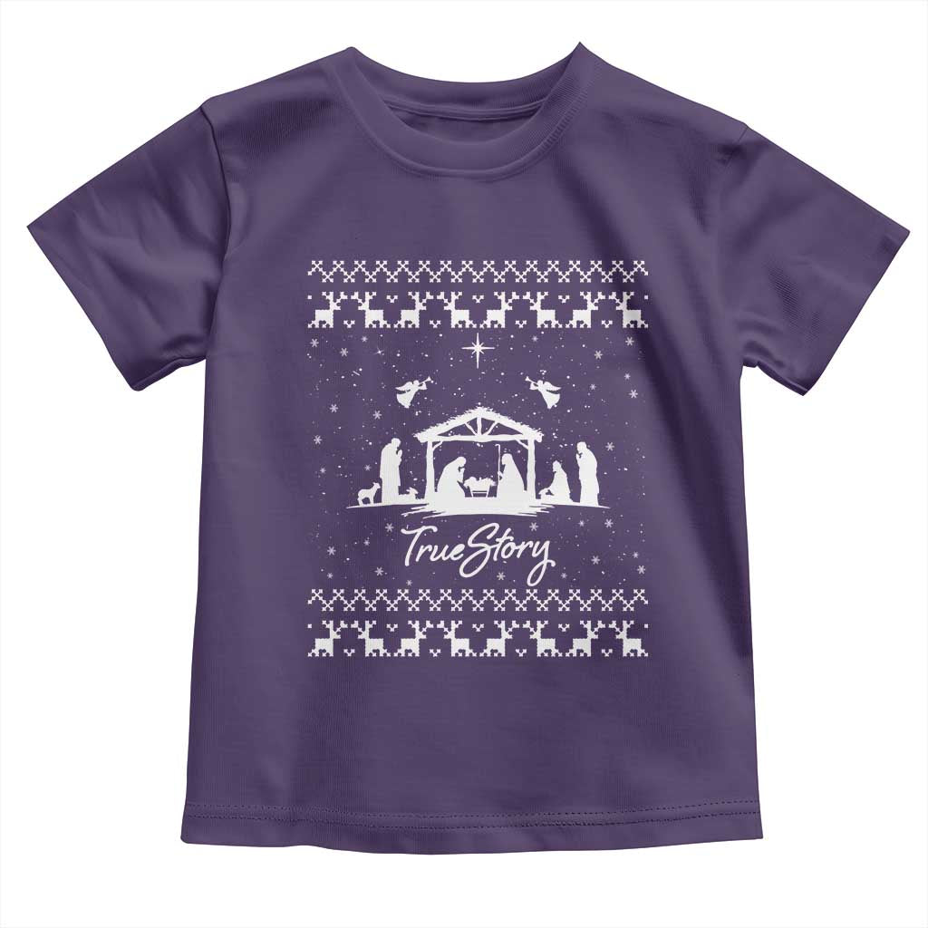 Nativity Scene Christmas Toddler T Shirt Christian True Story Jesus Birth Ugly Xmas TS10 Purple Print Your Wear