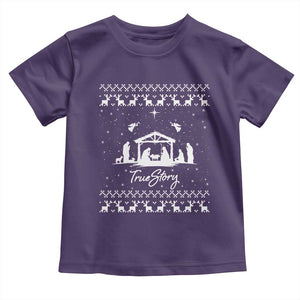 Nativity Scene Christmas Toddler T Shirt Christian True Story Jesus Birth Ugly Xmas TS10 Purple Print Your Wear