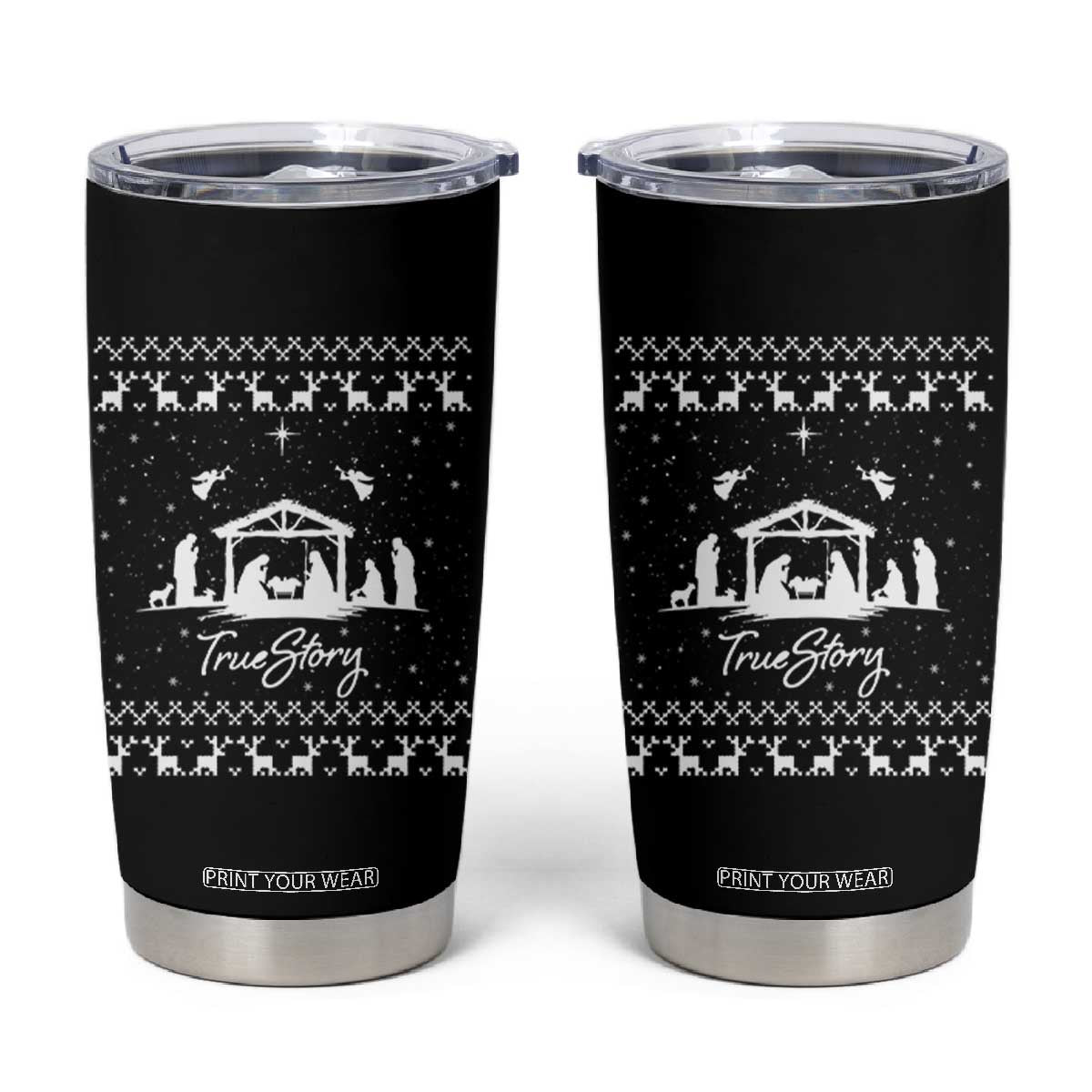 Nativity Scene Christmas Tumbler Cup Christian True Story Jesus Birth Ugly Xmas TS10 Black Print Your Wear