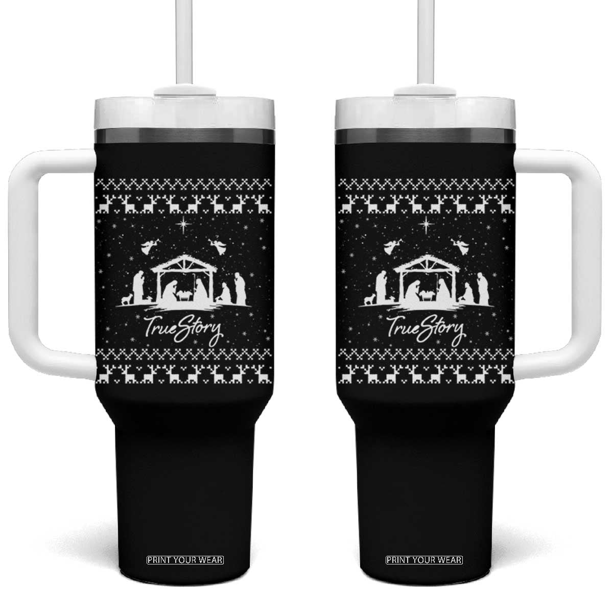 Nativity Scene Christmas Tumbler With Handle Christian True Story Jesus Birth Ugly Xmas TS10 One Size: 40 oz Black Print Your Wear