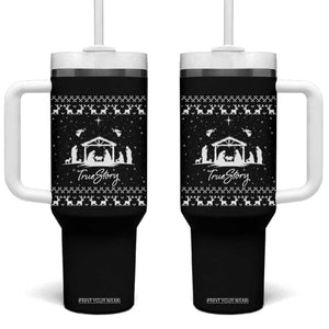 Nativity Scene Christmas Tumbler With Handle Christian True Story Jesus Birth Ugly Xmas TS10 One Size: 40 oz Black Print Your Wear