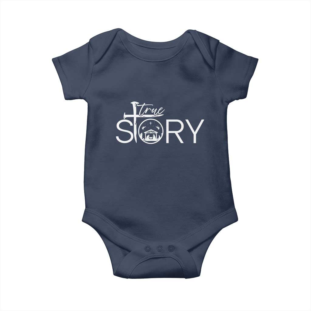 Christian True Story Baby Onesie Nativity Scene Christmas Faith Cross Jesus Birth TS10 Navy Print Your Wear