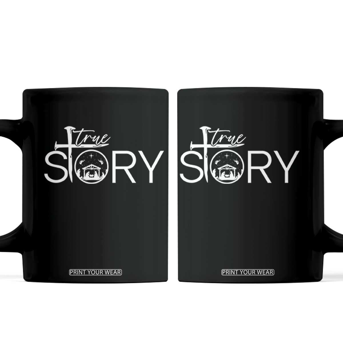 Christian True Story Coffee Mug Nativity Scene Christmas Faith Cross Jesus Birth TS10 Black Print Your Wear