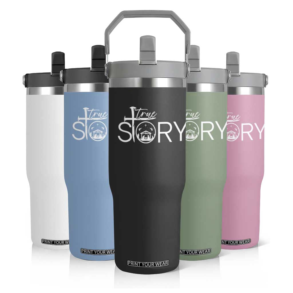 Christian True Story Flip Straw Tumbler Nativity Scene Christmas Faith Cross Jesus Birth TS10 Print Your Wear