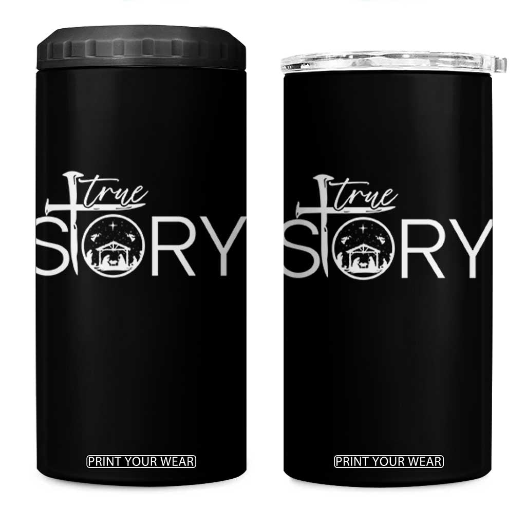 Christian True Story 4 in 1 Can Cooler Tumbler Nativity Scene Christmas Faith Cross Jesus Birth TS10 One Size: 16 oz Black Print Your Wear